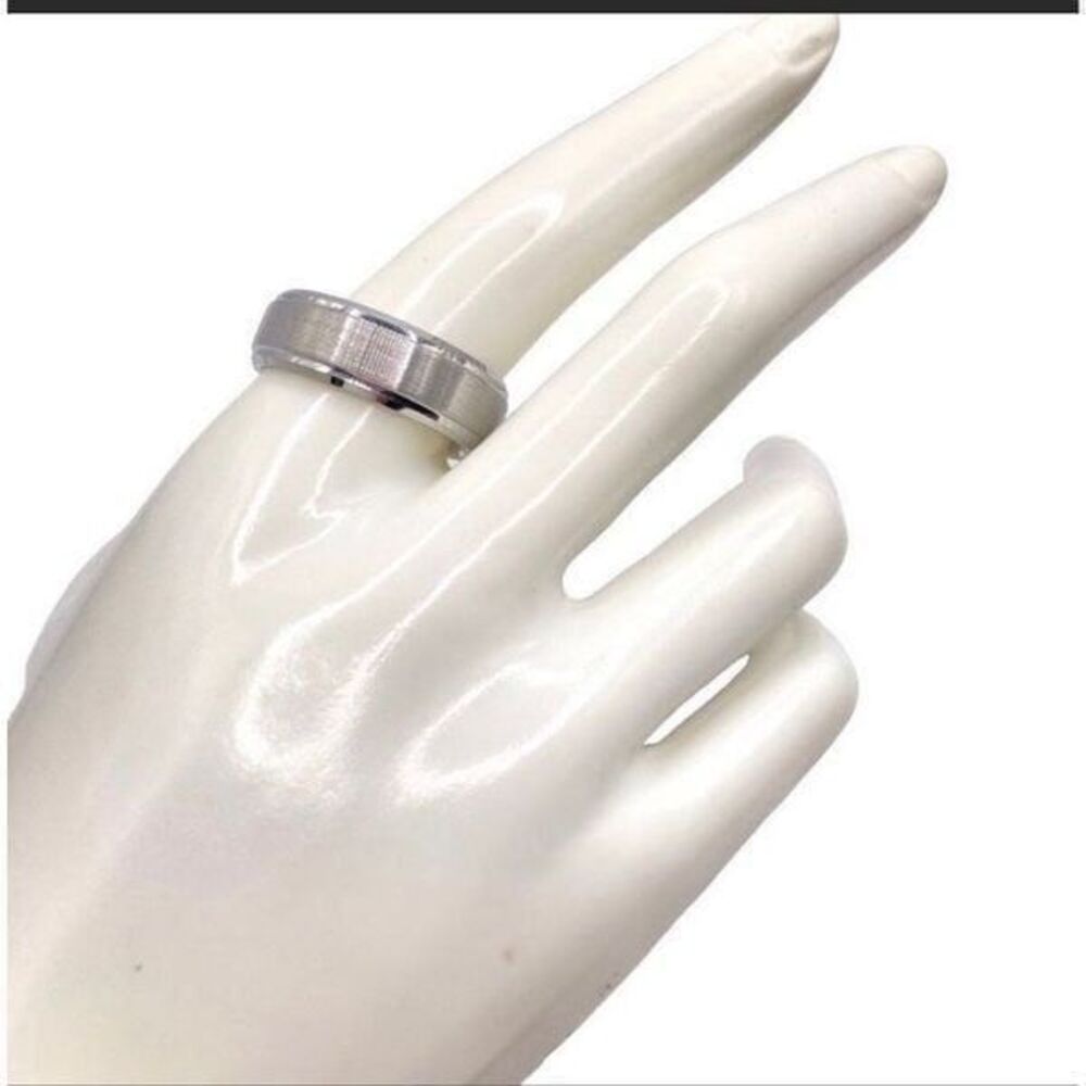 Brushed at nickel tungsten carbide steel ring